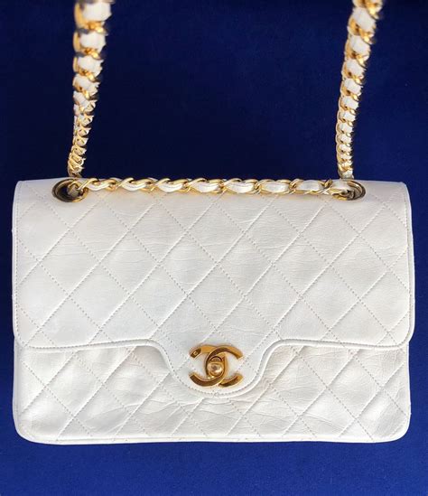 chanel white textured bag|white vintage Chanel bag.